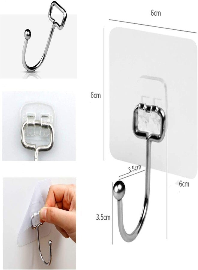 SEMITO Sticker Hook for Wall Self Adhesive Hook for Bathroom and Kitchen Wall Strong Stainless Steel Material No Drilling Needed Wall Mount Sticker Hook Transparent Sticker Silver Colour Pack of 12 - Image 5